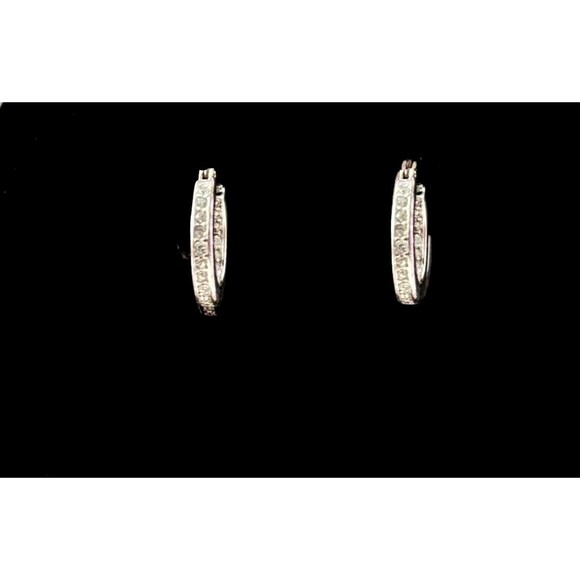 2003 Avon Silvertone Glamorous Rhinestone Inside Out Hoop Earrings with Gift Box - Picture 1 of 5